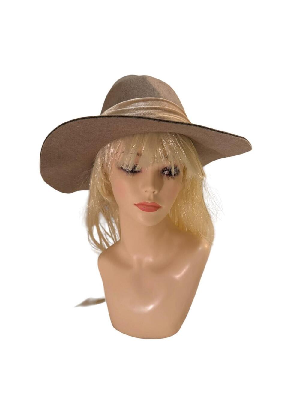San Diego Hat Company Wide Brim Taupe Felt Hat with Velvet Band